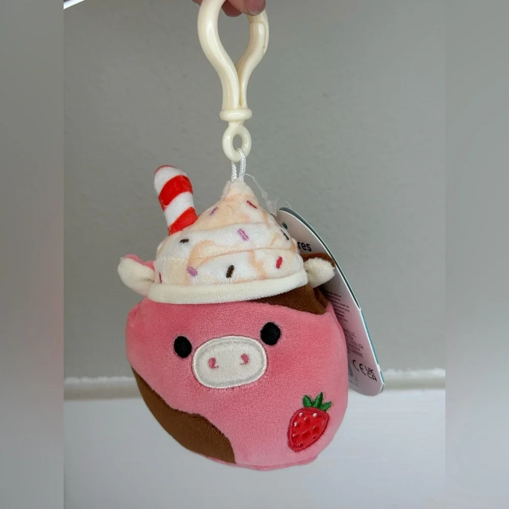 Squishmallow 3.5” Clip Rishi The Cow Milkshake NWT The Crossover Squad - Picture 1 of 2